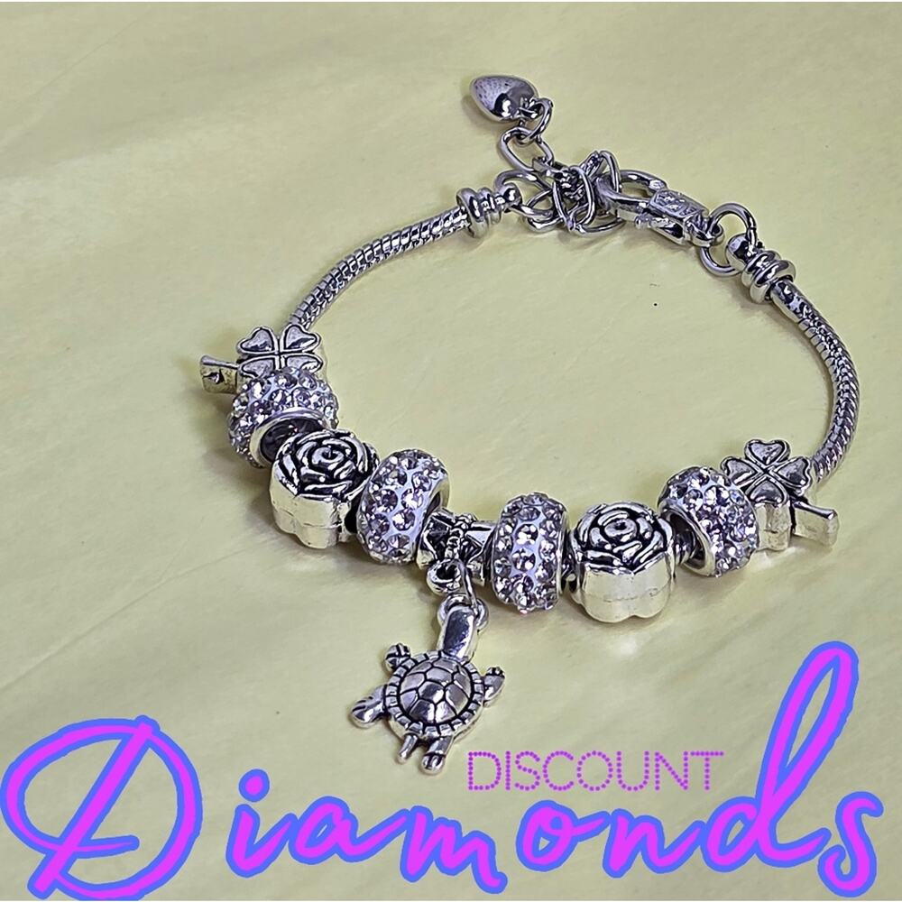 Silver Dangling Turtle Charm Open Back / Aligator Clip Pandora Bracelet - Picture 3 of 8